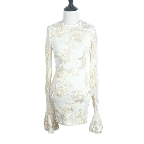 Rotate Birger Christensen Dress Rosita White Mesh Floral Back Cutout Mini US 12 - Picture 6 of 13